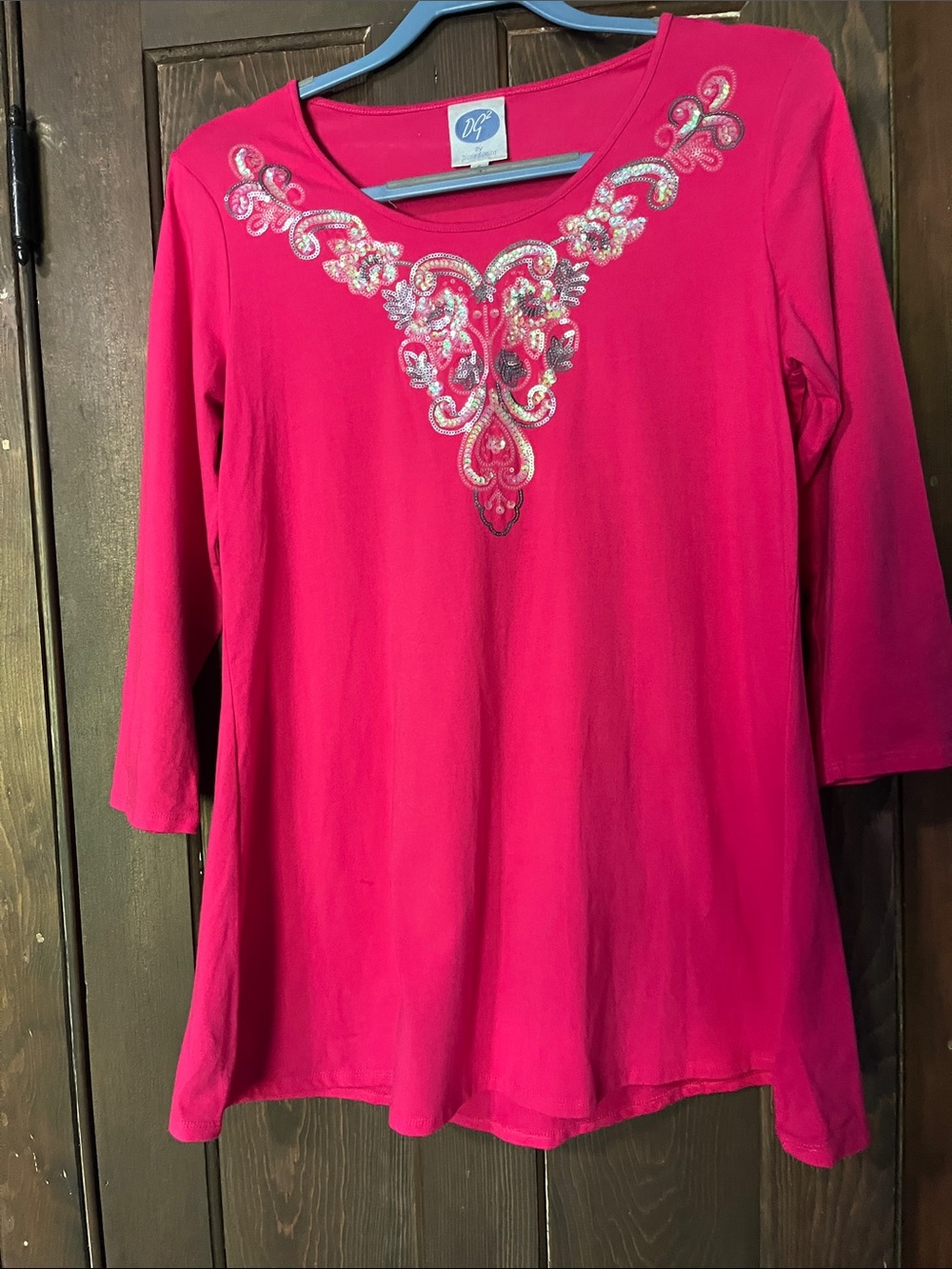DG2 by Diane Gilman Hot Pink Embellished Scoop-Neck Tunic